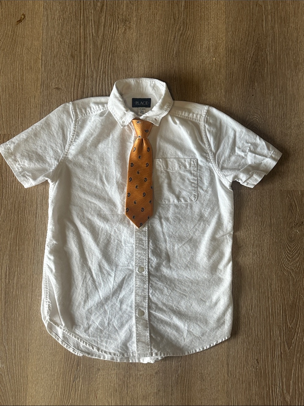 The Children's Place White Short-Sleeve Button-Down Shirt with Orange Tie Accent